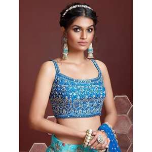 Elegante Azul Cielo Fancy Impreso Chinon Seda Lehenga Choli Con Dupatta - Product Image 3