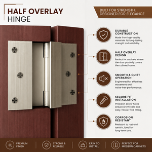 Charnière de porte d'armoire en acier inoxydable poli semi-couvrante de 1,8 mm, robuste et antirouille, quincaillerie de meuble haut de gamme pour placard de cuisine - Product Image 5