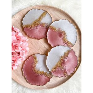 Posavasos de Resina Epoxi de Color con Hojuelas Doradas, Hechos a Mano, con Forma de Flor, Decorativos, para Hogares, Oficinas, Restaurantes y Bares - Product Image 5