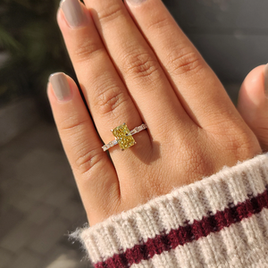 เพชรเหลืองสวยงามเปล่งประกาย ทรงเพฟเซ็ตติ้ง ทอง 14K/18K  เครื่องประดับทันสมัยสำหรับงานหมั้น งานแต่งงาน ของขวัญวันครบรอบ - Product Image 4