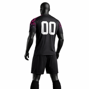 Ensemble de maillots de football personnalisés unisexes pour adultes, manches courtes, noir et rose, imprimé par sublimation, col rond, polyester respirant - Product Image 6
