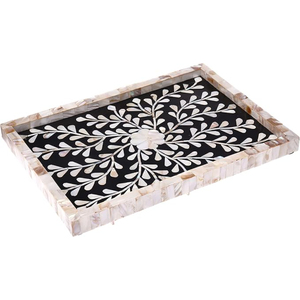 Bandeja con incrustaciones de nácar hecha a mano, bandeja de servir MOP con asas, rectangular, con mosaico de conchas marinas, bandeja decorativa para mesa de café. - Product Image 4