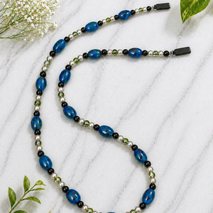 Cadena para Gafas con Cuentas Antideslizantes, Perlas Ovaladas Azules, Detalles Negros, 70cm, Cordón para Gafas Ópticas - Product Image 2