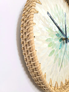 Vietnam Handmade 12 Inch Wall <b>Clock</b> Rustic Cottagecore Rattan Shell Design Minimalist Modern Green <b>White</b> Home Decor Supplier - Product Image 6