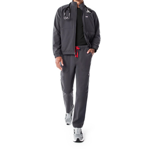 Blouse médicale en jersey Spandex/Polyester de haute qualité, design veste côtelée à manches longues avec fermeture éclair, uniforme chaud à boutons-pression sur le devant pour hommes, hôpital - Product Image 5
