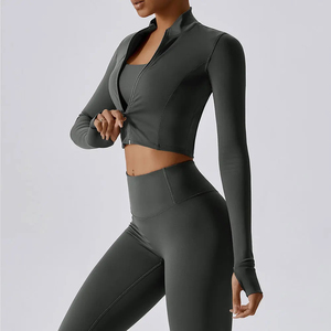 Veste de yoga zippée pour femme, veste de sport d'extérieur, veste de fitness à manches longues, veste de sport à séchage rapide, haut de yoga boutonné - Product Image 3