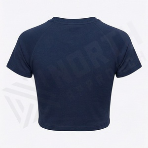 Camisetas Cortas Personalizadas en Color, de Algodón y Poliéster, con Manga Raglán, Cuello Redondo, Corte Ajustado, Blusa para Mujer, Ropa de Moda para Gimnasio - Product Image 2