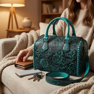 Vegan Leather Vintage Style Women's Hand Bag Embroidered Design Chains Decoration Two Straps Leather <b>Handbag</b> - Product Image 1