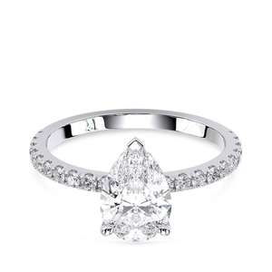 Bague de fiançailles en or jaune 10K avec diamant de laboratoire taille poire certifié IGI 1,5 carat, pavé, solitaire, pour mariage et anniversaire, rhodiée - Product Image 1