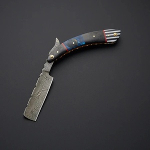 Couteau pliant artisanal en acier Damas de qualité supérieure, avec manche en résine et micarta, étui en cuir, couteaux de survie et de chasse A&M Enterprises - Product Image 1