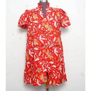 Robe d'été courte en coton indien pour femme, personnalisable, imprimé floral, tenue de soirée, taille naturelle, moderne, lavable - Product Image 1