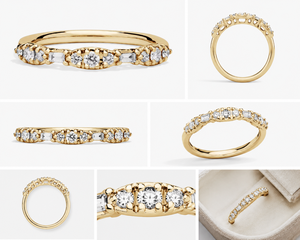 Anillo apilable de oro amarillo con diamantes cultivados en laboratorio, redondos y en forma de baguette, al por mayor - Product Image 4