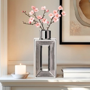 Jarrón moderno de acero inoxidable con flores rosas para decoración del hogar - Product Image 6