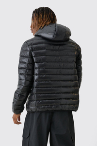 Men's Black Stand Puffer Jacket Windproof Cotton Filled Casual Winter Coat Regular Fit <b>Covered</b> <b>Button</b> Closure Solid Color High - Product Image 3