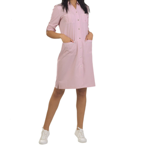 Robe noire en coton pour femmes, boutonnée devant, avec poches, respirante, uniforme pour salon, spa, esthétique. - Product Image 2