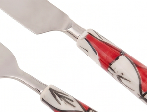 Ensemble de couverts modernes en acier inoxydable avec manche en céramique, cuillère, fourchette, couteau, passe au lave-vaisselle, motif rouge et blanc, couverts de fête - Product Image 2