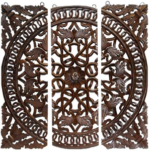 Ensemble de 3 panneaux muraux sculptés à la main en bois de manguier, art mural décoratif en bois pour salon, chambre et décoration intérieure - Product Image 3