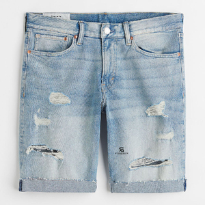 Shorts en jean délavé pour homme, taille haute, en denim de coton, style Bermuda, avec braguette boutonnée et poches, décontracté, streetwear, été 2026 - Product Image 3
