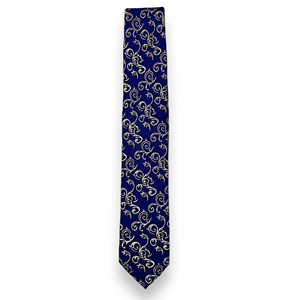 Cravate de luxe bleu roi à motifs floraux dorés pour homme – Accessoire de mode haut de gamme pour mariage, affaires, soirée et occasions formelles - Product Image 1