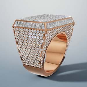 Luxury Rose <b>Gold</b> Plated 925 Silver <b>Cocktail</b> <b>Ring</b> Baguette Cut Moissanite Pave Setting Geometric Design for Women Wedding Party - Product Image 3