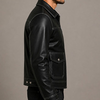 Blouson moto vintage en cuir d'agneau véritable noir pour homme, coupe ajustée, col rabattable, fermeture éclair, manches classiques, style hiver
