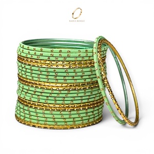 Juego de Brazaletes de Acero Inoxidable con Cristales Verdes para Niñas, Joyería India de Moda para Fiestas y Bodas, Exportación Global Premium - Product Image 4