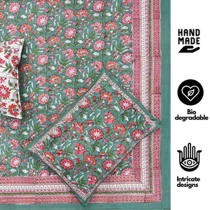 Parure de lit 3 pièces en coton imprimé à la main de Jaipur, taille King, teintures non toxiques, douce, respirante, durable, écologique, toutes saisons - Product Image 2