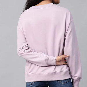 Sudadera de Cuello Redondo Color Lavanda para Mujer, Manga Larga, Corte Regular, 100% Algodón Tejido, Color Sólido Informal para Otoño - Product Image 2
