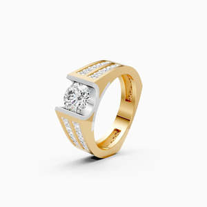 Bague élégante pour homme avec diamant de laboratoire rond, style solitaire, dotée d'un diamant de 1,81 carat |   En or jaune, blanc et rose 9 carats - Product Image 2