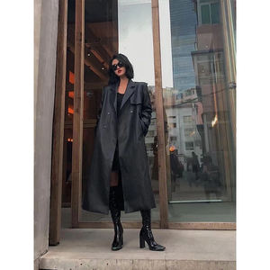 Gabardina de Cuero Sintético para Mujer, Chaqueta Elegante con Cuello Solapa, Prenda Exterior Estilosa para Otoño e Invierno, Moda Urbana - Product Image 2