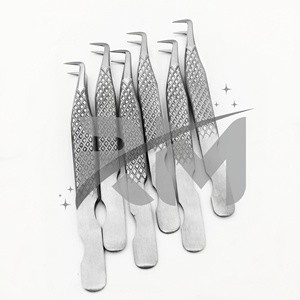 Pince à épiler RMI en acier inoxydable de haute qualité avec grip diamanté, 90 degrés, entièrement argentée, pour extensions de cils, instrument de beauté avec logo personnalisé - Product Image 1