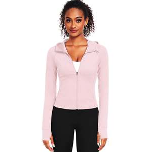 Pink Full Sleeve Stand Neck <b>Zipper</b> Front Crop <b>Top</b> High Waist Leggings Yoga Set Seamless Breathable Solid Color - Product Image 3