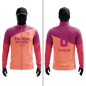 เสื้อพูลโอเวอร์ฝึกซ้อมฟุตบอลแบบยูนิเซ็กซ์ ผ้าโพลีเอสเตอร์อินเตอร์ล็อคคุณภาพพรีเมียม 250 GSM ซิปเต็มตัว ดีไซน์สีส้มชมพู พร้อมโลโก้สั่งทำพิเศษ สำหรับฤดูใบไม้ร่วง - Product Image 1