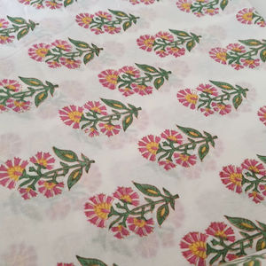 Tela de algodón puro 100%, estampado de bloque de mano Floral indio, hermoso Rosa verde para ropa de mujer y niño para colchones, cortinas - Product Image 1