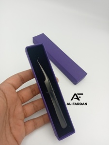 Pince à cils en gros, couleur plasma noire, 45 degrés, pointe plate, pointe en fibre, pince à cils pour extensions avec boîtes cartonnées - Product Image 6