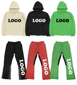 Conjunto de Sudadera con Capucha y Pantalones Deportivos de Algodón 100% Ecológico, Ligeros, de Invierno, con Bordado Desgastado Personalizado para Fabricantes de Ropa - Product Image 1