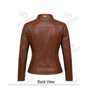 Nueva Chaqueta de Cuero Sintético Marrón Desgastado para Mujer, Estilo Clásico, Ajustada, Urbana, con Cremallera, Tipo Biker - Product Image 5