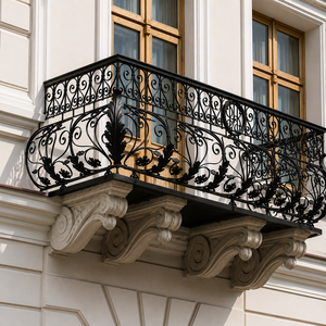 Barandilla de Balcón de Hierro Forjado Negro Ornamentado, Barandilla Decorativa con Trabajos de Filigrana para Fachada Exterior de Villa, Hotel u Hogar - Product Image 5