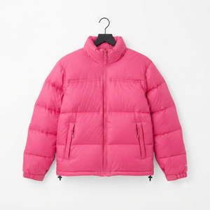 Chaqueta Acolchada Rosa Unisex, Abrigo de Invierno Cortavientos con Cierre de Cremallera, Corte Regular, Color Sólido Informal, Relleno de Fibra de Poliéster - Product Image 1