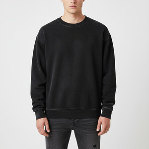 <b>Men's</b> Black Solid Crew Neck Regular Fit Knitted Cotton Breathable 300g <b>Pullover</b> Sweatshirt Casual Winter Wear - Product Image 2