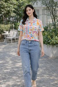 <b>Button</b> Down <b>Shirts</b> for Women Floral Printed <b>Half</b> Sleeve <b>Shirt</b> Business Casual Work <b>Shirt</b> - Product Image 3