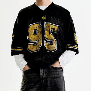 Camiseta Deportiva Casual de Malla Negra OEM para Fútbol Americano, Estilo Vintage con Número Estampado, Ajuste Holgado, Venta al por Mayor, Unisex, Proveedor - Product Image 1