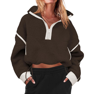 Sweat-shirt long pour femme 2026 en velours côtelé à demi-zip, personnalisé avec logo, pour le sport et la gym, séchage rapide, polyester/coton - Product Image 2