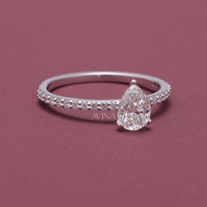 IGI Certified Pear Cut <b>Diamond</b> Solitaire <b>Ring</b> with Pavé Band in 9K Yellow / Rose & White Gold - Product Image 5