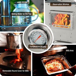 Stufa da Campeggio per Tenda con Griglia, Fornello a Legna in Acciaio Inox e Tubo del Camino per Cucina all'Aperto - Product Image 4