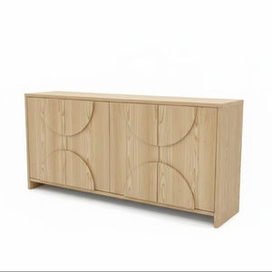 Buffet en bois moderne demi-cercle, meuble de rangement en bois à 4 portes avec panneau en arc, design moderne en arc - Product Image 1