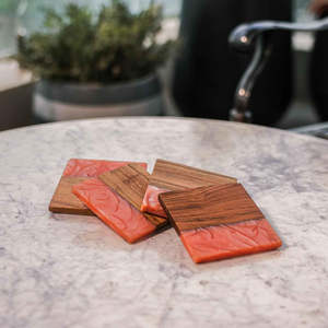 Modern Square Wood <b>Coasters</b> With Resin Inlay Non-Slip Design Mats & Pads - Product Image 4