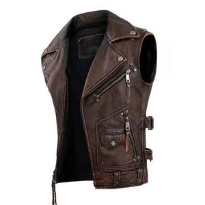 Gilet de motard respirant en cuir PU pour homme, couleur unie, col montant, fermeture éclair, vêtement d'extérieur d'automne, longueur standard, style urbain - Product Image 5