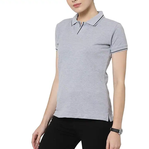 Polo Clásico Gris Jaspeado para Mujer, Mezcla de Algodón Suave, Duradero y Cómodo, Uniforme de Oficina, Estilo Casual Elegante - Product Image 4