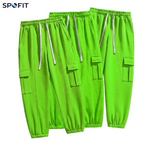 Solid Color Mid Waist Men's Elastic Waist Casual Windproof Breathable Knitted Cargo Sweatpants Big Pockets Ankle-Fitted Joggers - Product Image 2